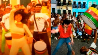 Mara Maravilha e Michael Jackson em seus respectivos clipes 