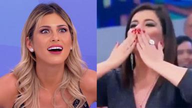 Mara Maravilha mandando beijo e Lívia Andrade surpresa 