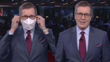 Márcio Gomes usa máscara em estreia na CNN Brasil 