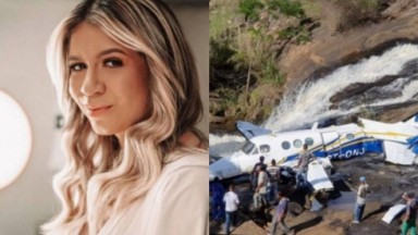 Marília Mendonça posada em jatinho; Destroços do avião 