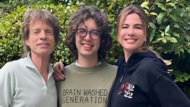 Mick Jagger ao lado do filho Lucas e Luciana Gimenez 