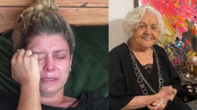 Bárbara Borges chorando; Avó de Babi posada 