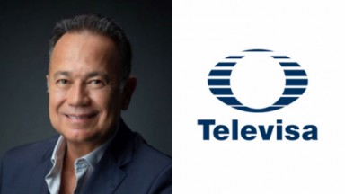 Montagem de fotos de Nicandro Díaz González e logo da Televisa 