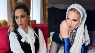 Montagem de fotos de Mulher Melão e Madonna 