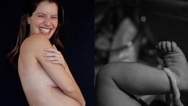 Montagem: Nathalia Dill em ensaio grávida e pezinho de Eva 