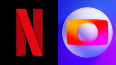 Montagem de fotos de logos da Netflix e da Globo 