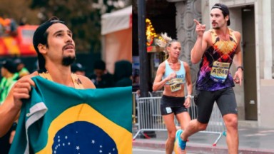 Nicolas Prattes correndo e com a bandeira do Brasil 