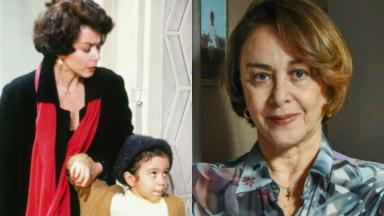 À esquerda, Nívea Maria em cena da novela Sonho Meu; à direita, a atriz hoje, aos 74 anos 
