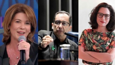 Montagem com Daniela Beyruti (SBT), Andrea Dallevo (RedeTV!) e o senador Jorge Kajuru 