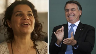 Maria Bruaca em Pantanal e Jair Bolsonaro batendo palmas 