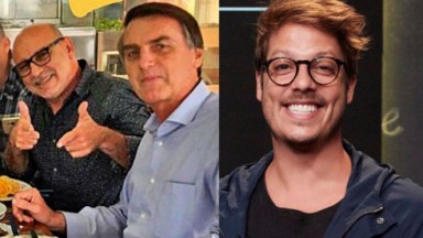  Bolsonaro e Queiroz em foto e Fabio Porchat em outra, montagem 