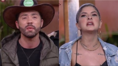Rico Melquiades e Lary Bottino gritando ao vivo em A Fazenda 2021 