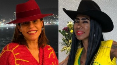 Narcisa Tamborindeguy e Inês Brasil, ambas de chapéu, posam sorridentes. As duas estão entre os pedidos feitos pelos fãs do reality "A Fazenda" 