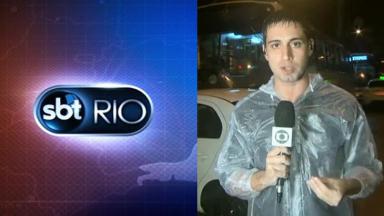 Logo do SBT Rio e o repórter Pedro Figueiredo, da Globo 
