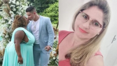 Montagem de Jojo Todynho dando um beijo no marido Lucas Souza e uma selfie de Marcia Antocevicz, sogra da cantora 