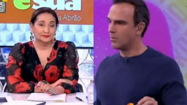 Sonia Abrão com expressão séria dividindo a tela com Tadeu Schmidt 