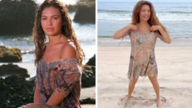 Thalía nos anos 90 e atualmente com o vestido 