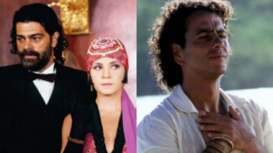 À esquerda, Eduardo Moscovis e Adriana Esteves em O Cravo e a Rosa; à direita, Marcos Palmeira em Porto dos Milagres 