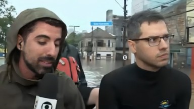Repórter da Globo e voluntário no RS durante o Encontro 