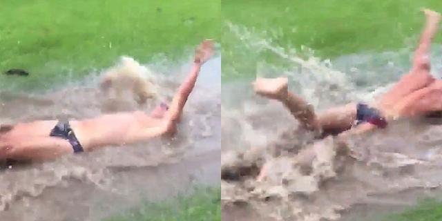 Estudante bomba na web com vídeo bizarro nadando na lama