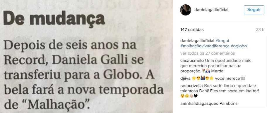 Daniela Galli comemora volta à Globo após 10 anos