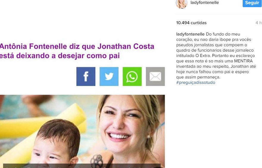 Antônia Fontenelle  nega notícia do ex Jonathan Costa: \"preguiça disso tudo\"