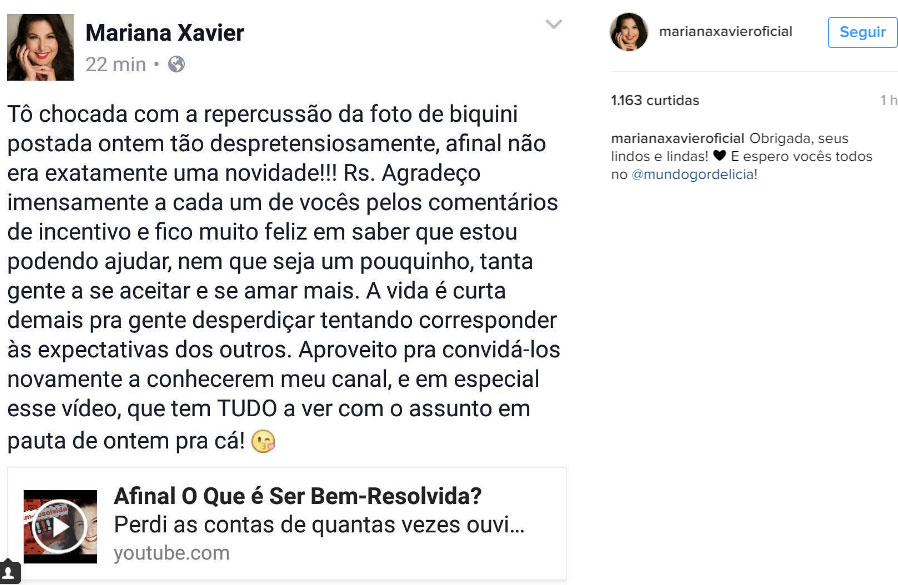 Atriz Mariana Xavier comenta repercussão de foto de biquíni: \"chocada\"
