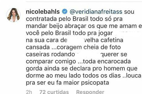 Nicole Bahls e Veridiana Freitas trocam farpas nas redes sociais