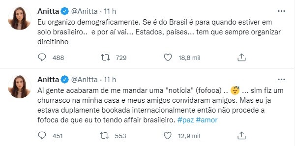Anitta nega novo affair brasileiro: \"Organizo demograficamente\"