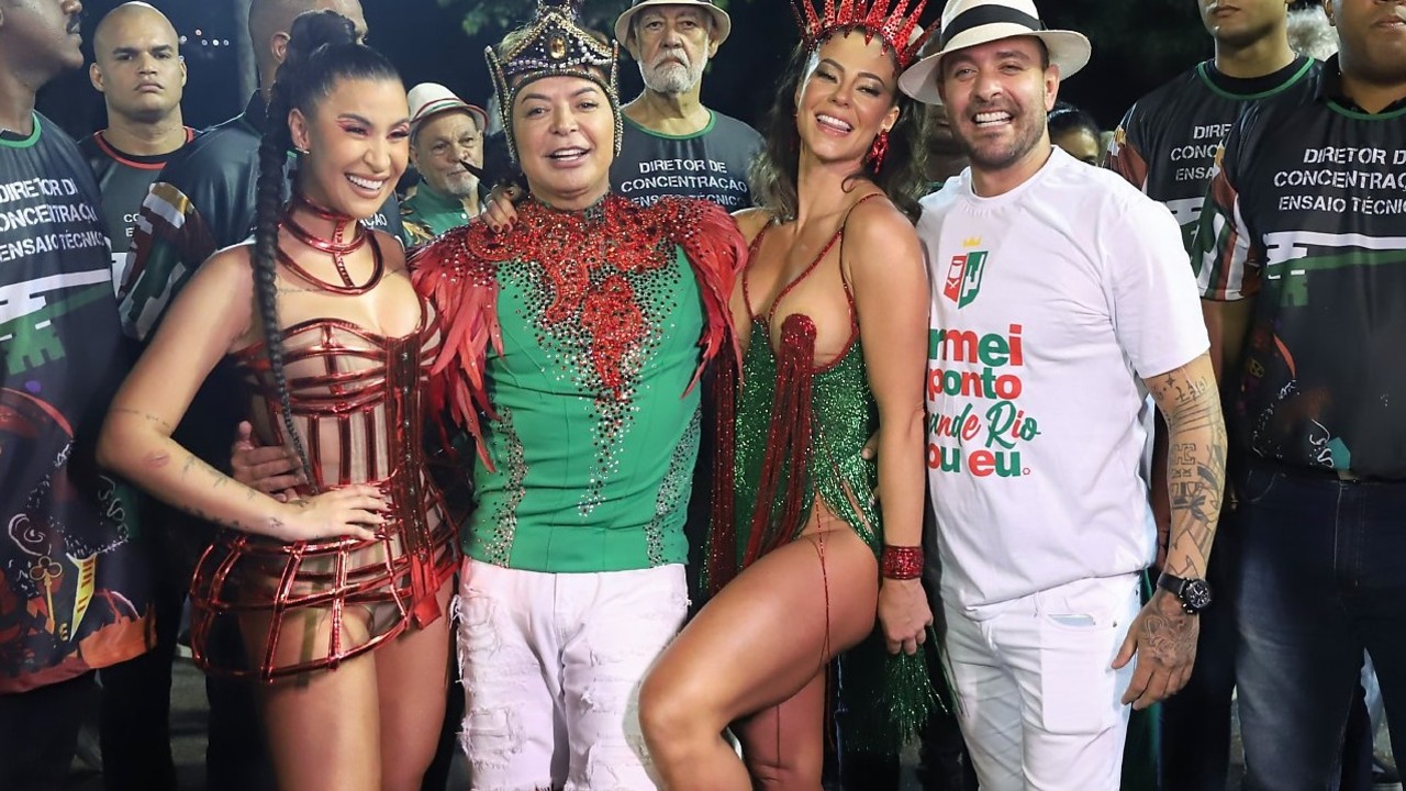 Paolla Oliveira rouba a cena ao lado de Diogo Nogueiro durante ensaio de carnaval no Rio