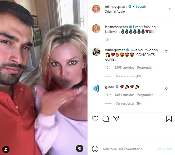 Britney Spears anuncia noivado com Sam Asghari: \"Não posso acreditar\"