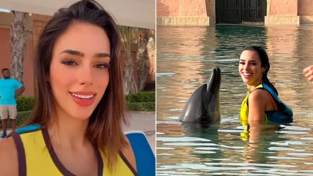 Bruna Biancardi nada com golfinhos em férias com Neymar