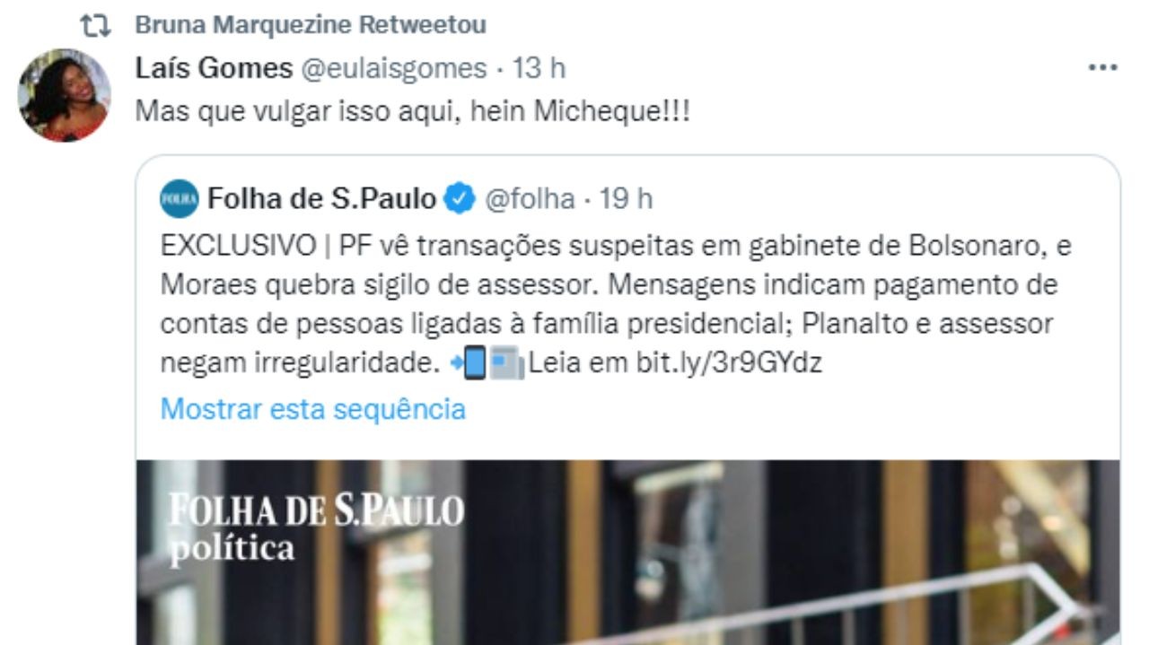 Bruna Marquezine responde Michelle Bolsonaro após ser chamada de \"feia e vulgar\"