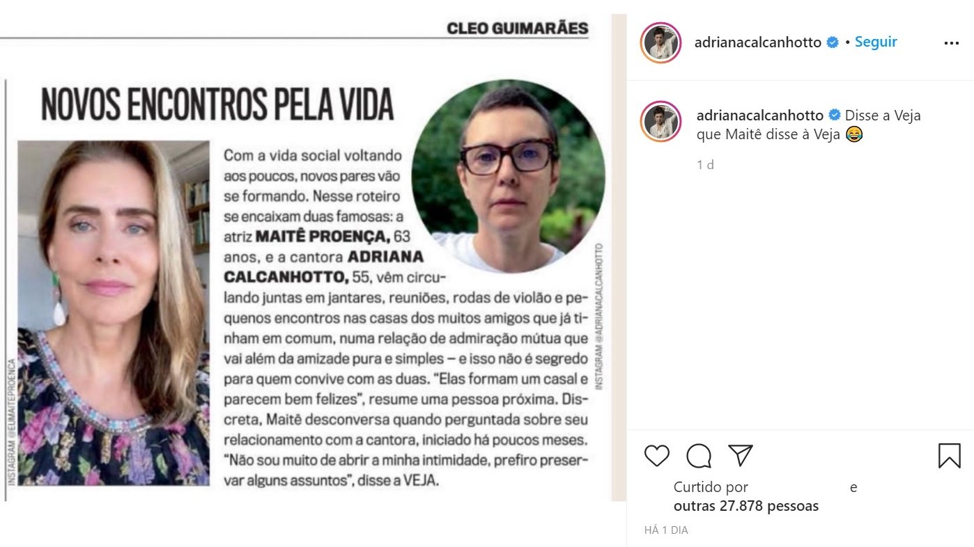 Ex de Maitê Proença foi cupido do namoro com Adriana Calcanhotto