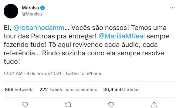Maraisa revela futuro da turnê das Patroas após morte de Marília Mendonça
