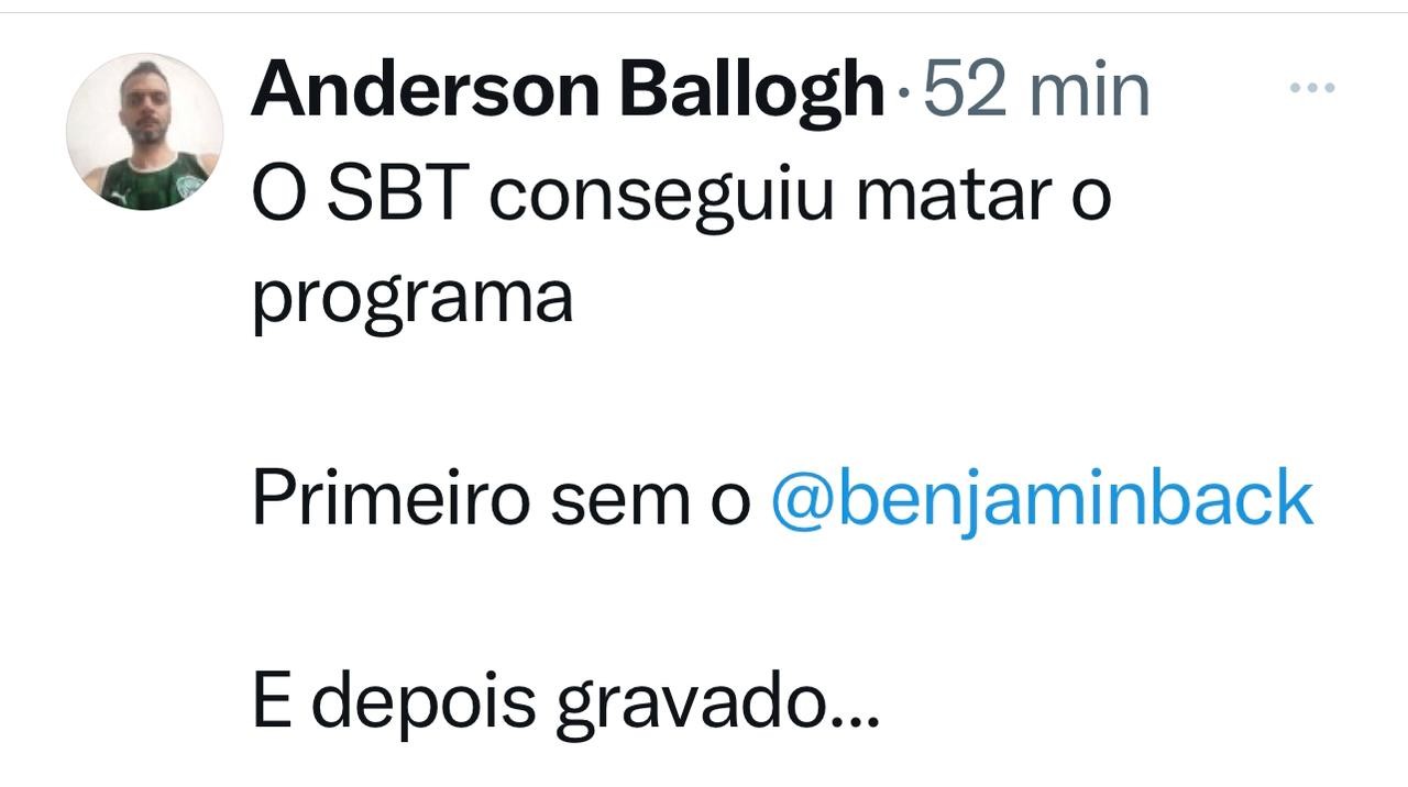 Público critica Arena SBT sem Benjamin Back e pede apresentador de volta
