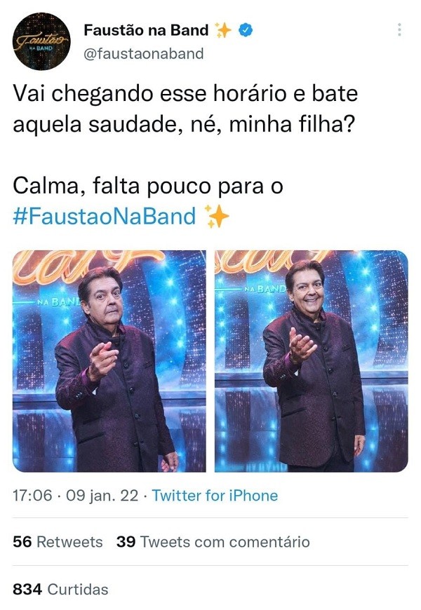 Band cutuca Globo em anúncio de Faustão: “Bate aquela saudade”