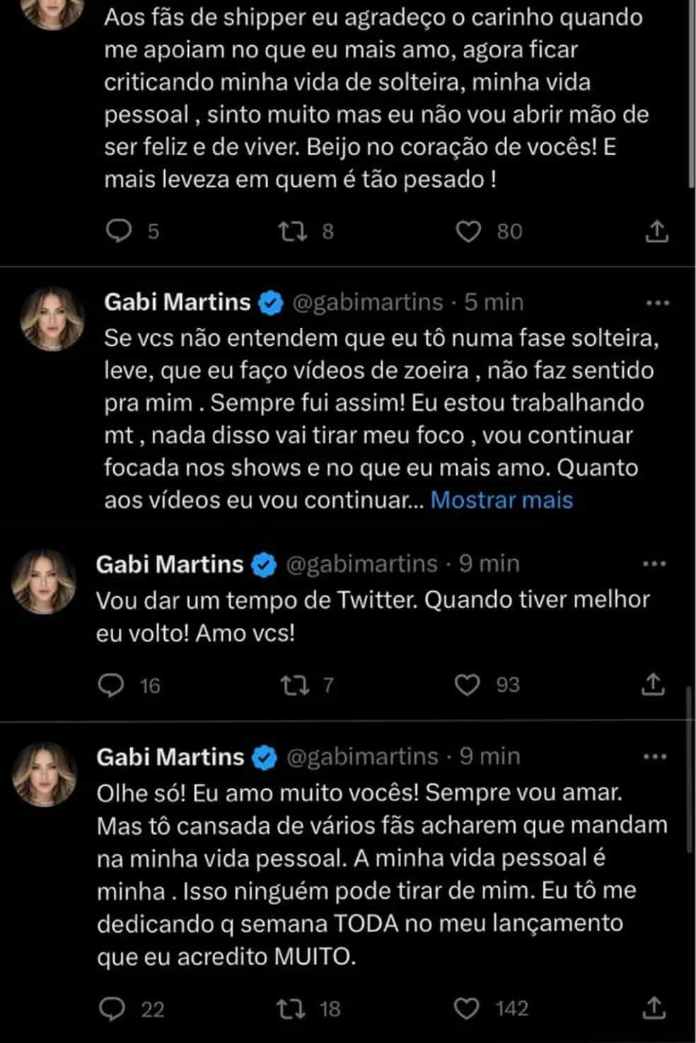 Gabi Martins se revolta e anuncia saída do Twitter por culpa de fãs