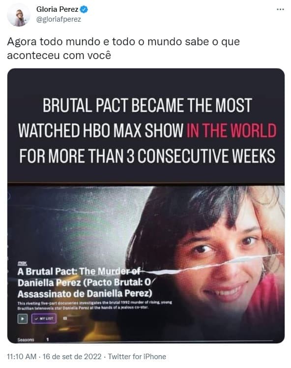 Gloria Perez comenta repercussão internacional de série sobre Daniella Perez