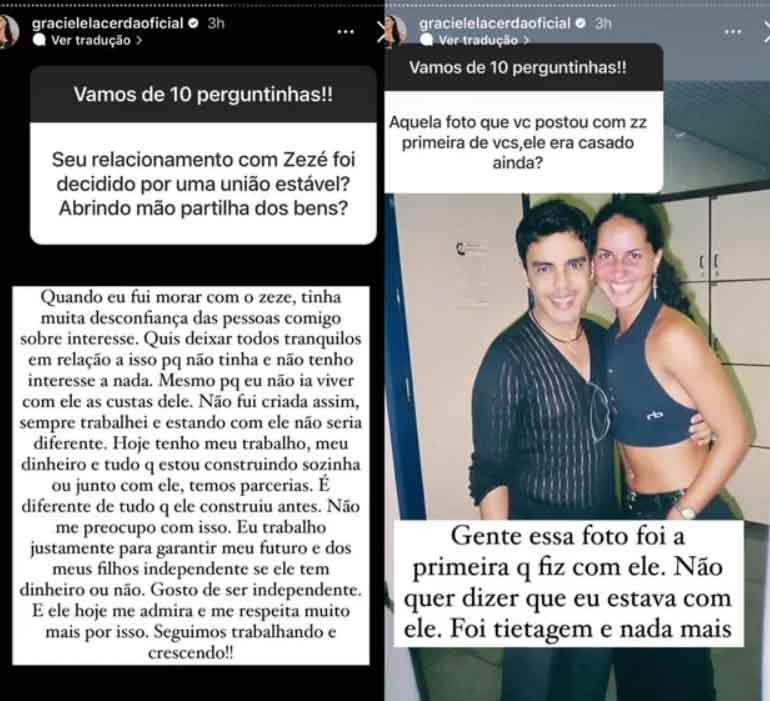 Graciele Lacerda diz por que abriu mão de bens de Zezé di Camargo