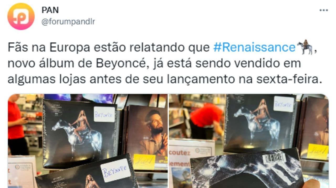 Tweet sobre vazamento do disco de Beyoncé com fotos da capa