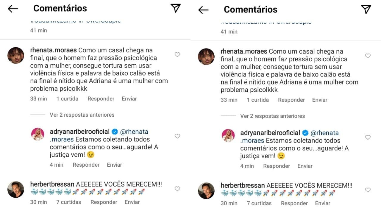 Comentários no Instagram de Adryana Ribeiro