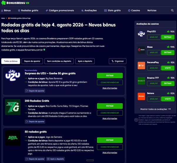 Rodadas grátis e bônus mudam todos os dias: plataforma reúne ofertas de cassinos licenciados no Brasil