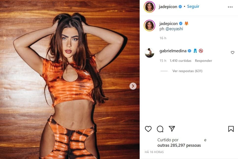 Gabriel Medina atiça boatos ao comentar foto de Jade Picon
