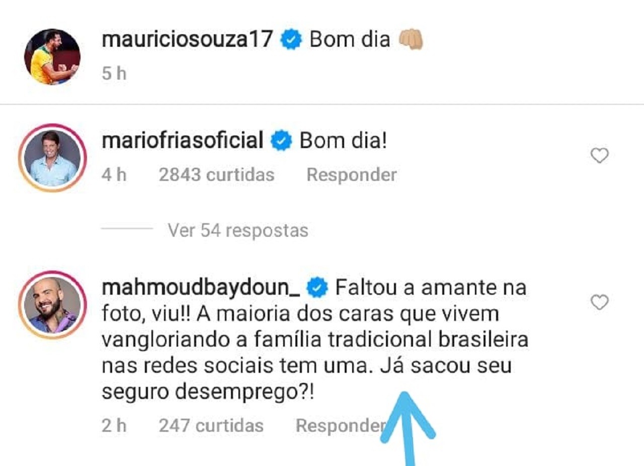 Ex-BBB Mahmoud rebate post de Maurício Souza: \"Já sacou seu seguro desemprego?\"
