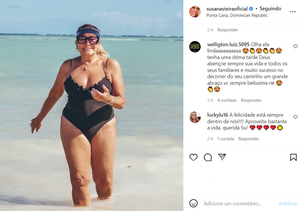 No estilo De Férias com o Ex, Susana Vieira sai da água e web reage