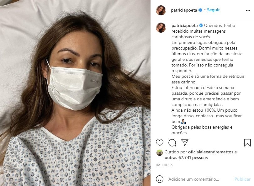 Patrícia Poeta passa por cirurgia de emergência: \"Bem complicada\"