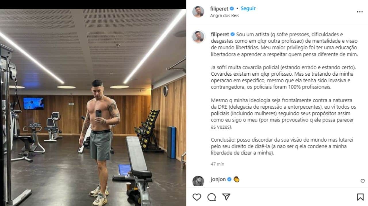 Post de Filipe Ret no Instagram sobre operação policial