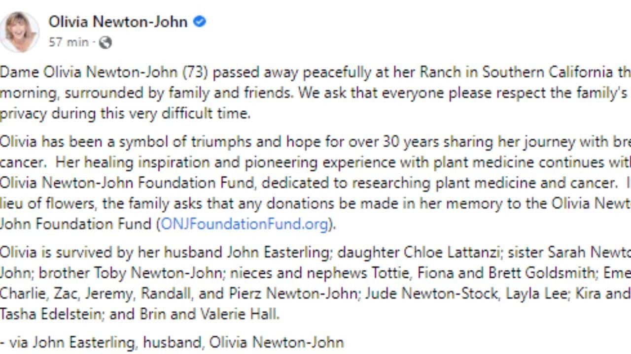Morre Olivia Newton-John, de Grease, aos 73 anos