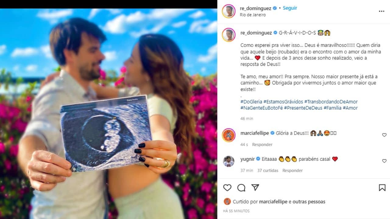 Post de Renata Dominguez anunciando gravidez e se declarando ao marido no Instagram